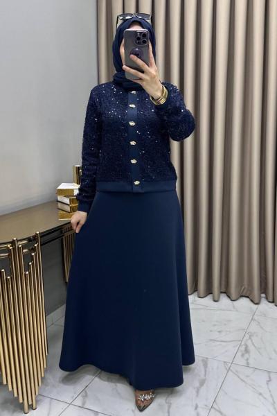 Pullu Etekli Takım Lacivert  Lacivert