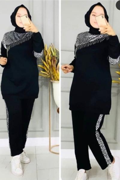 Püslüllü Takım Gümüş Gri Siyah