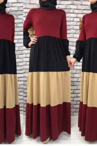 renk katmanlı elbise bordo Bordo