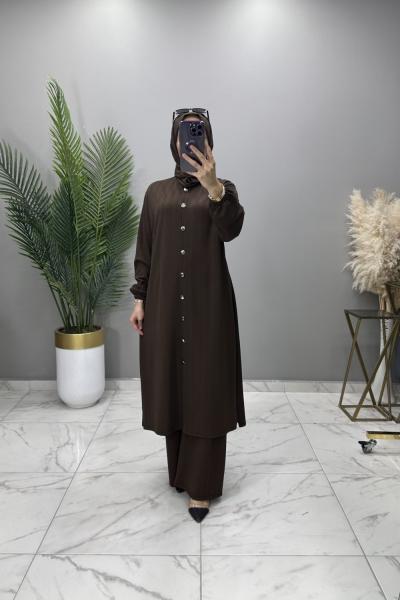 Serap Fitilli Örme Takım Kahve Kahverengi