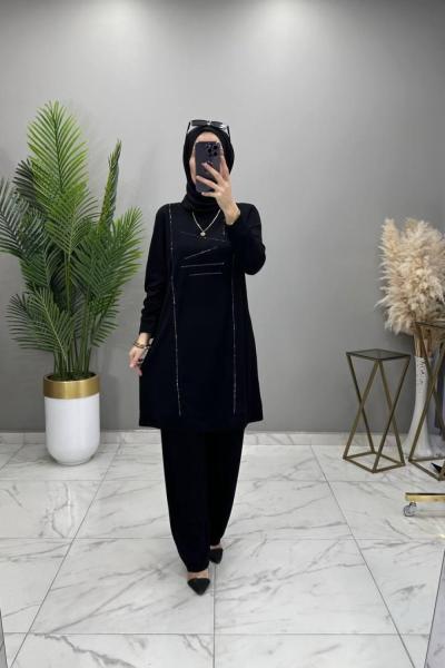 Seren Taşlı Takım Siyah Siyah