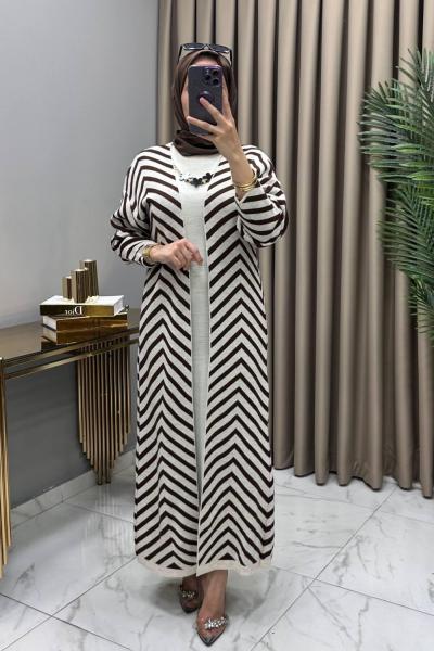 Sevde Hırka Kap Elbise Takım Taş Taş Rengi