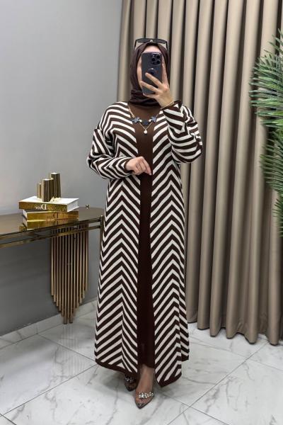 Sevde Hırka Kap Elbise Takım Kahve Kahverengi