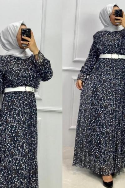 Şifon Elbise Siyah Siyah