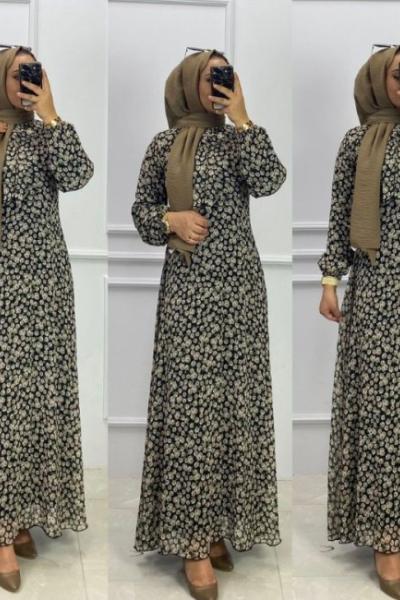 Şifon Elbise Siyah Siyah