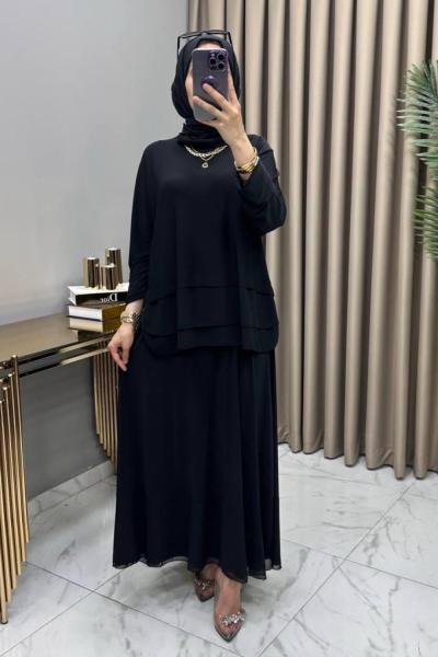 Şifonlu Takım Siyah Siyah