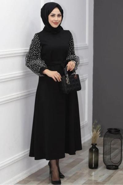 Sim Baskılı Elbise Siyah