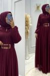 Simli Abiye Elbise Bordo Bordo