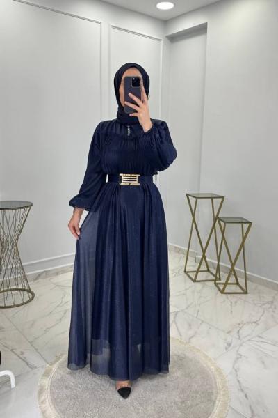 Simli Abiye Elbise Lacivert Lacivert