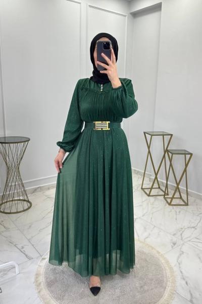 Simli Abiye Elbise Zümrüt Zümrüt