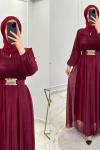 Simli Abiye Elbise Bordo Bordo