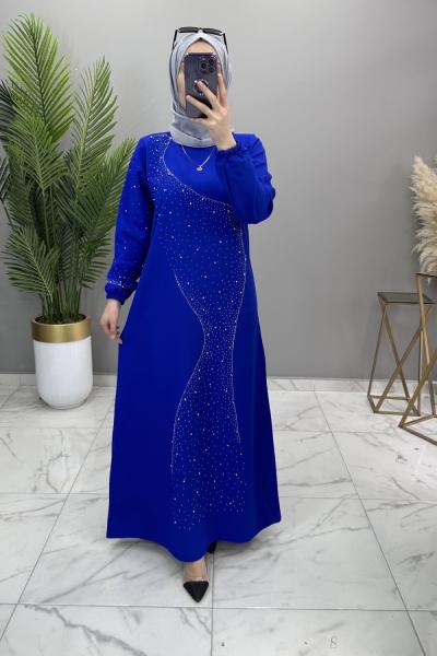 Şükran Elbise Saks Saks Mavisi