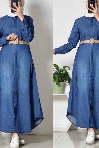 taş kot elbise kot mavi