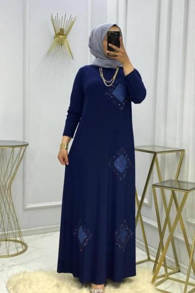 Taslı Elbise Lacivert
