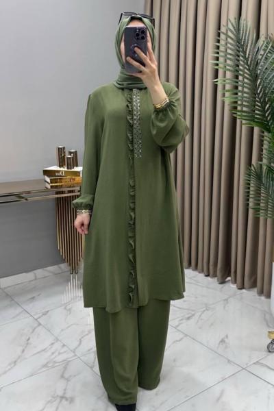 Taşlı Takım Haki Haki