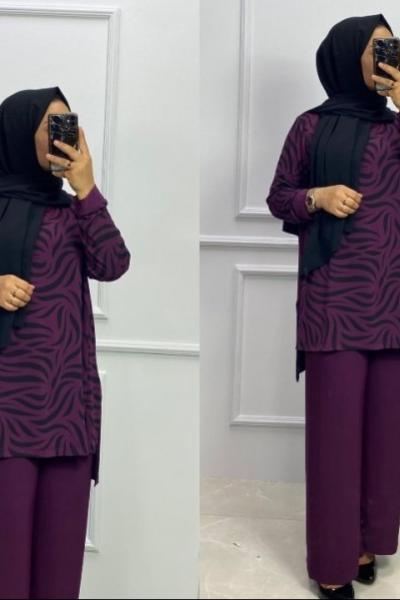 Tilda Pantolon Tunik Takım Mor Mor