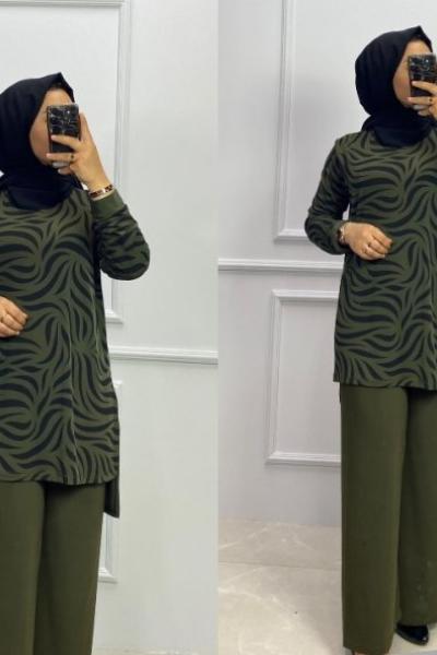 Tilda Pantolon Tunik Takım Haki  Haki