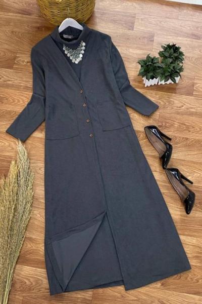 TRİKO HIRKA VE ELBİSE TAKIM-Gri Gri