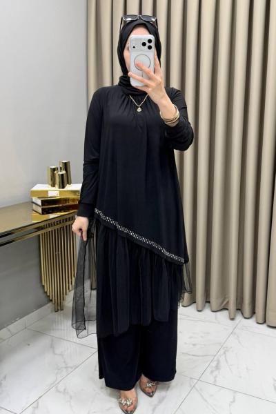 Tüllü Takım Siyah Siyah