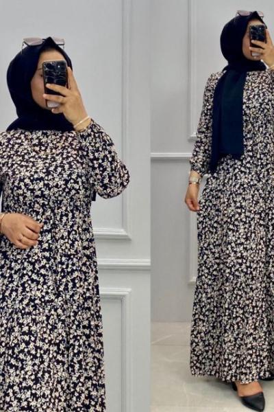 Viskon Elbise Siyah Siyah