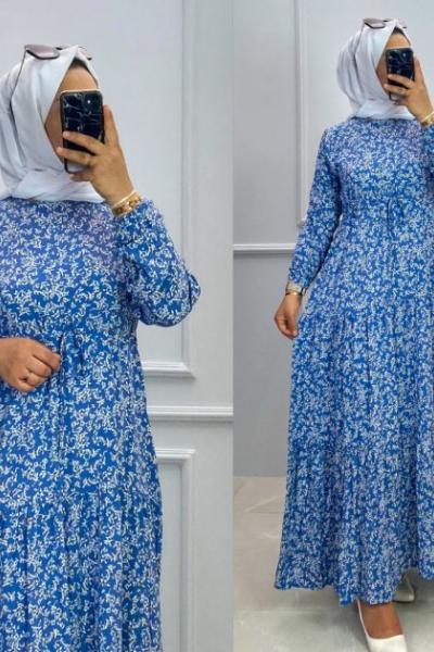 Viskon Elbise Mavi Mavi