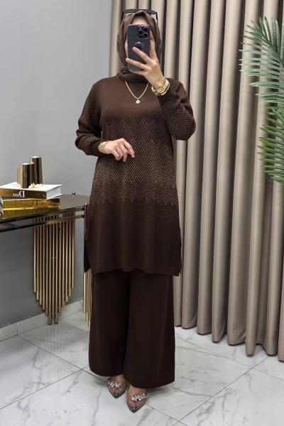 Yağmur Triko Takım Kahve Kahverengi