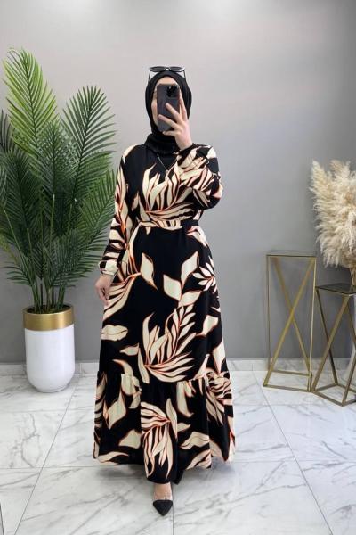 Yaprak Elbise Siyah Siyah