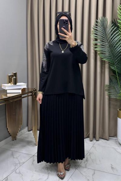 Yase Etekli Takım Siyah Siyah