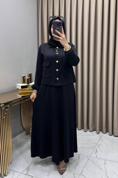 Yasemin Ceket Elbise Takım Siyah Siyah