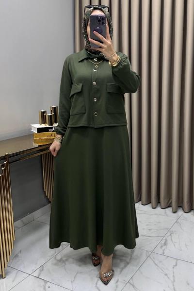 Yasemin Ceket Elbise Takım Haki Haki