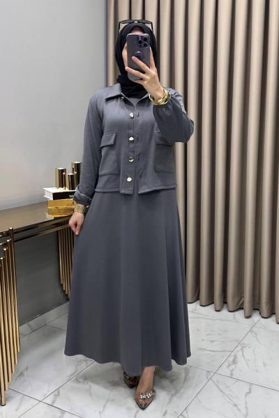 Yasemin Ceket Elbise Takım Füme Füme