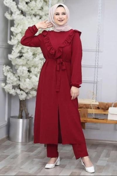 Yırtmaçlı Takım Bordo Bordo