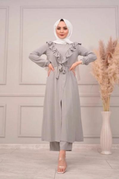 Yırtmaçlı Takım Gri Gri