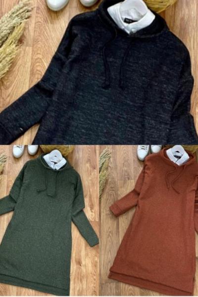 Yumoş Kapşonlu Tunik 2 Adet (renk ve bedenleri acıklamaya yazın) çoklu renk