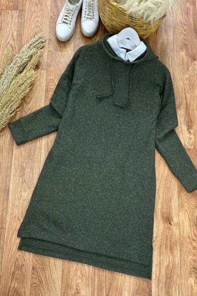 Yumoş Kapşonlu Tunik Haki Haki