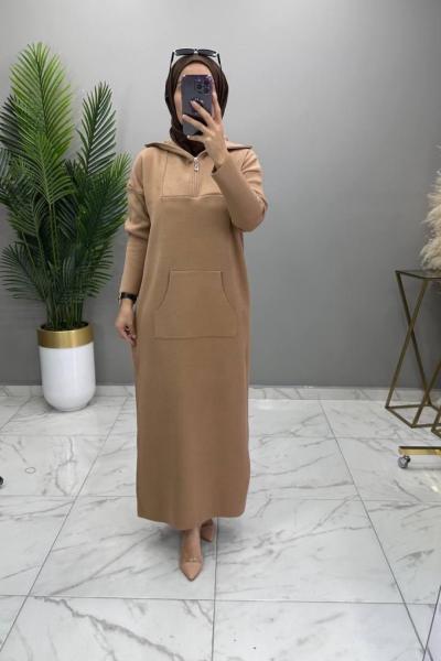 Zehra Triko Elbise Vizon Vizon