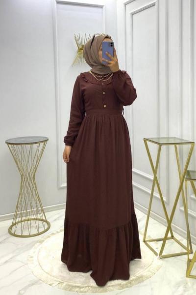 Zeliha Elbise Açık Kahve Koyu Kahverengi