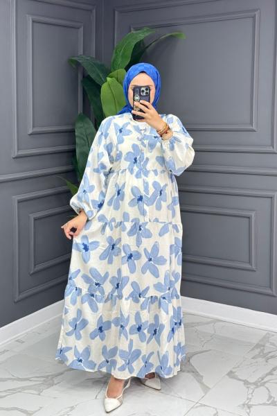 Ahel Çiçekli Elbise - Mavi  Mavi