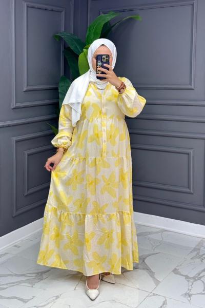 Ahel Çiçekli Elbise - Sarı Sarı