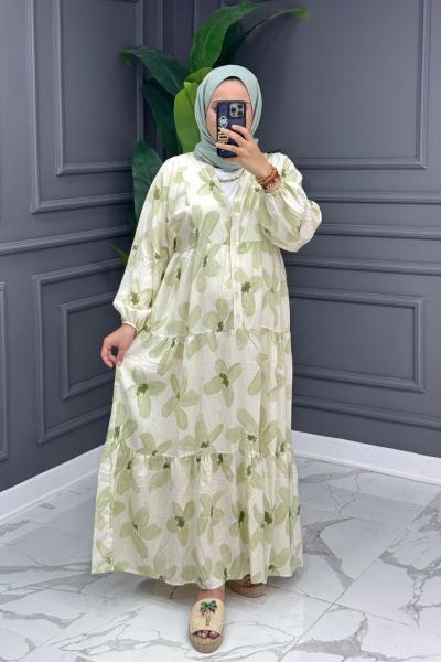 Ahel Çiçekli Elbise - Yeşil  Yeşil