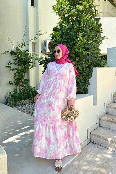 Ahel Çiçekli Elbise - Pembe Pembe