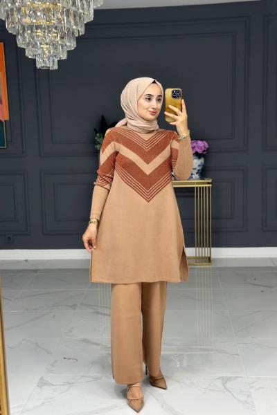 Ahlam şık triko takım - camel Camel