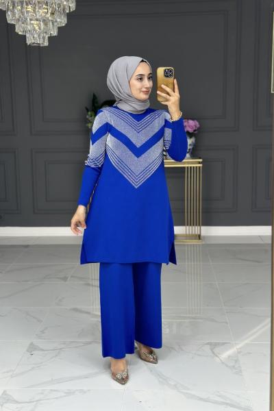 Ahlam şık triko takım - mavi Mavi