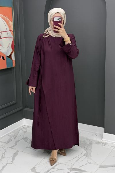 Ayperi Uzun Elbise - Mürdüm Mürdüm