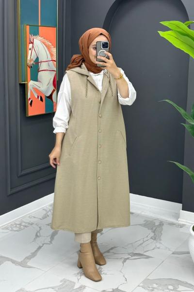 Aysel Uzun Yelek - Bej Bej