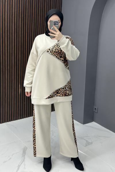 Aysira leopar takım - krem Krem