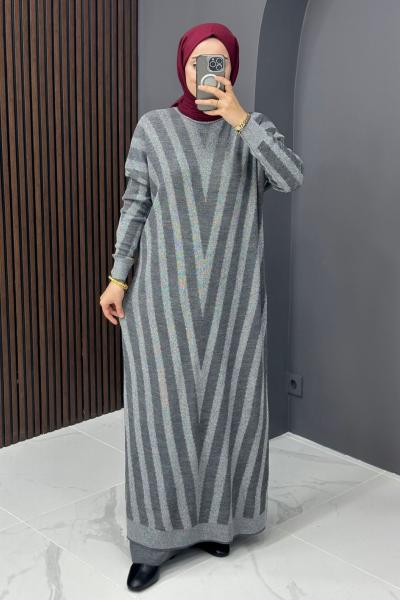 Azra Uzun Triko Takım - Gri Gri