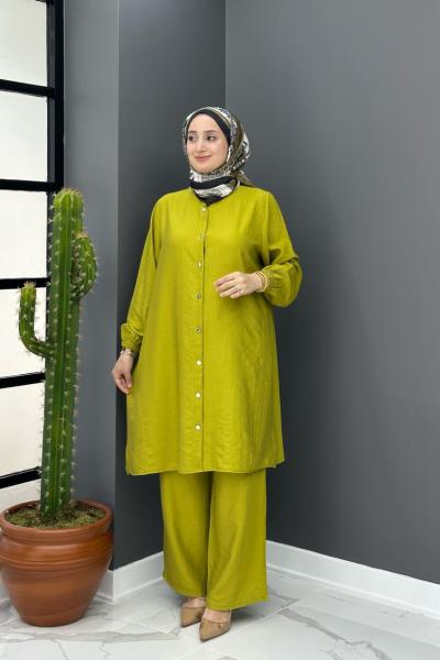 Bahar Düğmeli Takım - Yağ Yeşili  Yağ Yeşili