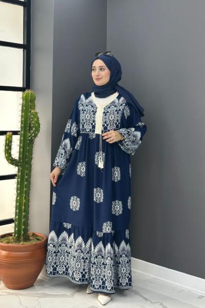 Batik Elbise - Lacivert  Lacivert