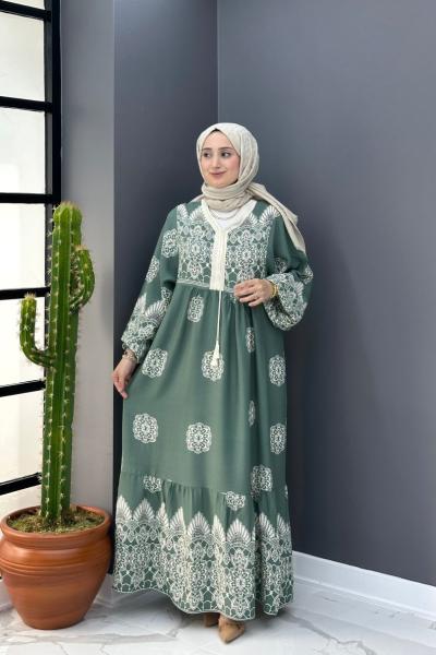 Batik Elbise - Yeşil Yeşil